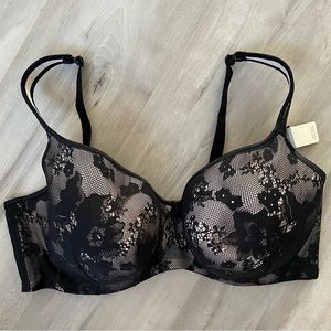 NWT 42DDD Cacique Bold Lace Balconette Bra in Black/Beige